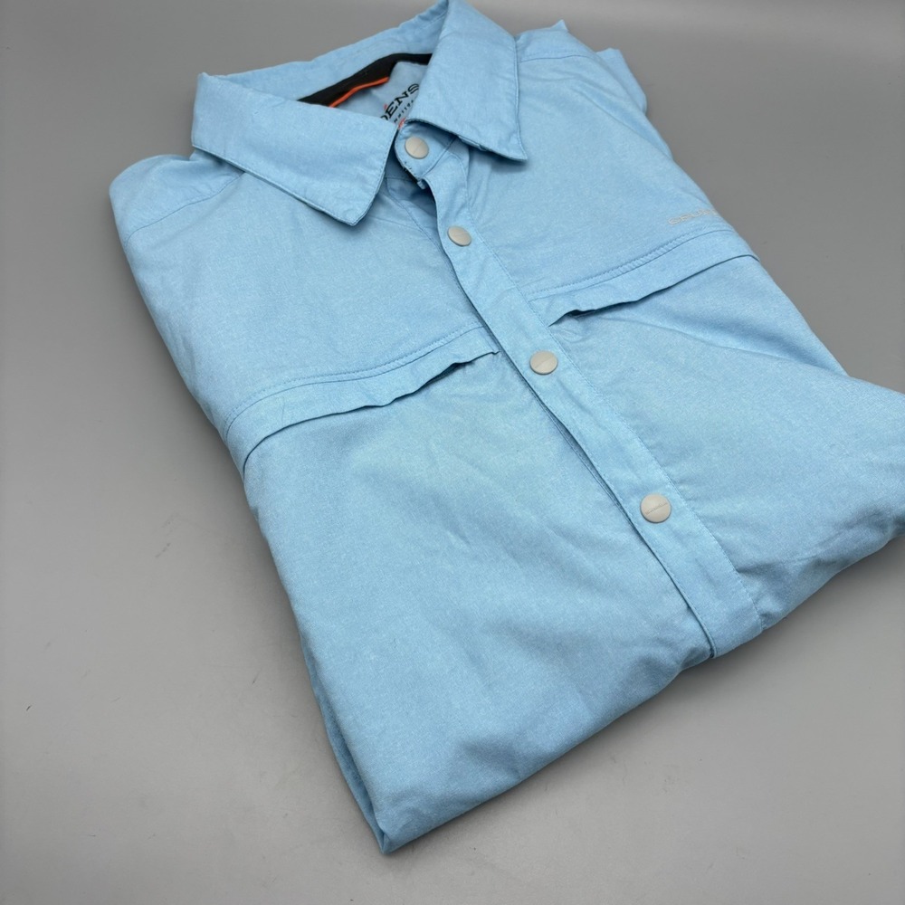 Grundens Fishing Bayamo Cooling Snap‎ Long Sleeve Shirt Mens L Lt.Blue Excellent
